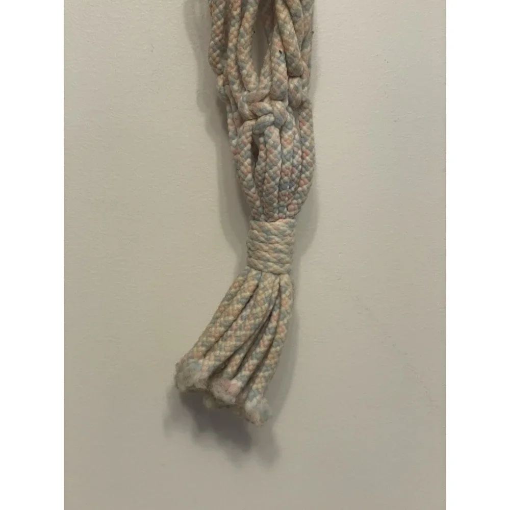 Vintage Macrame Braided Rope Plant Hanger Wooden‎ Beads Boho Hippie Blue Pink